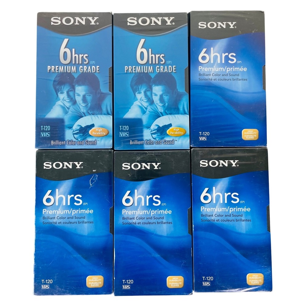 Sony Premium VHS T120 6 Hour Blank Tapes Lot 6 Sealed Recordable Video